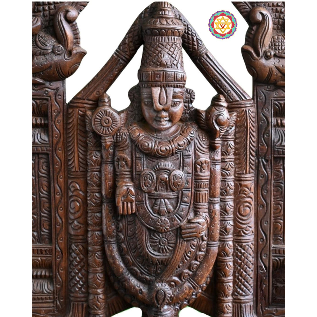 Woodcarved Shri Venkatesh /Tirupathi Balaji- Standing with Prabhavali