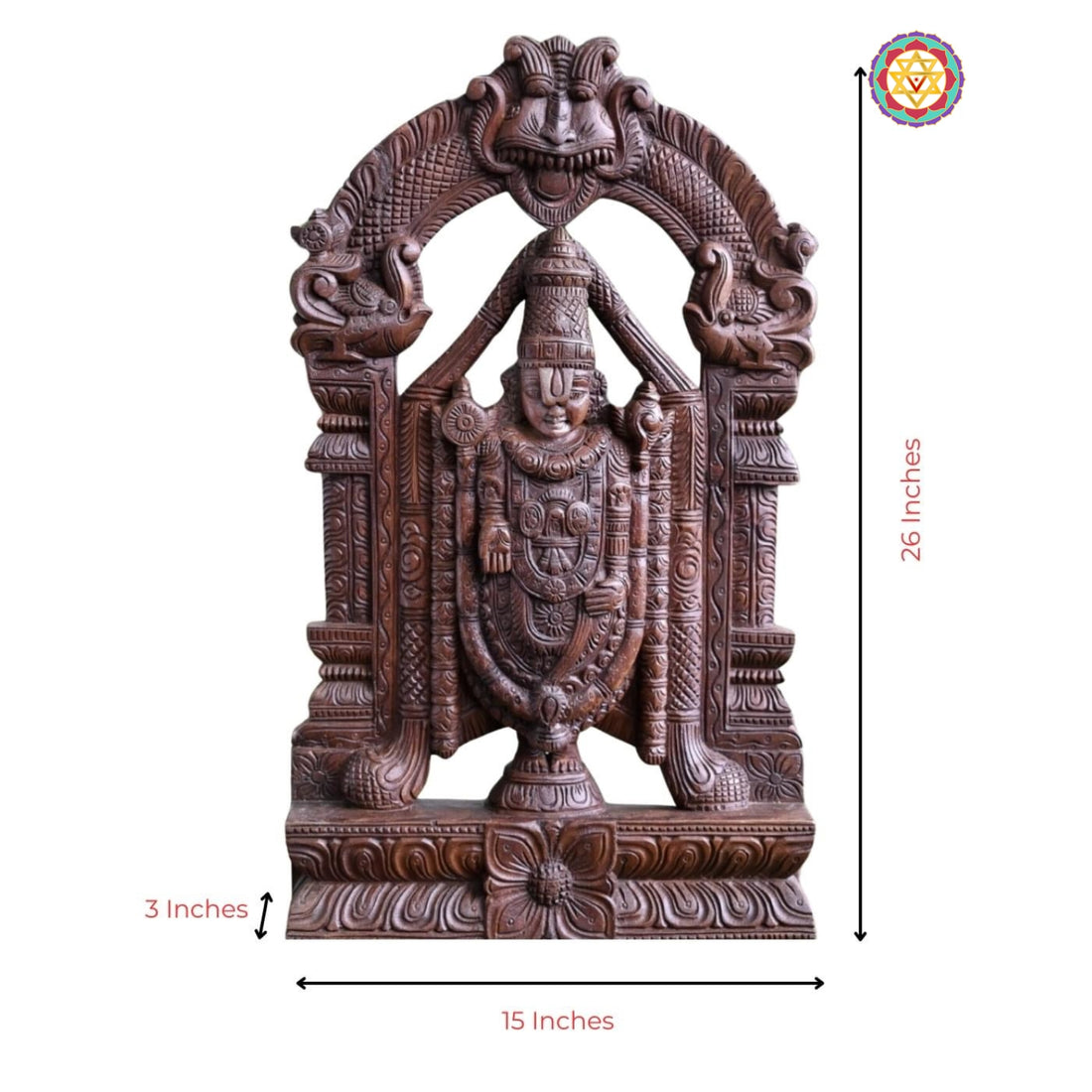 Woodcarved Shri Venkatesh /Tirupathi Balaji- Standing with Prabhavali