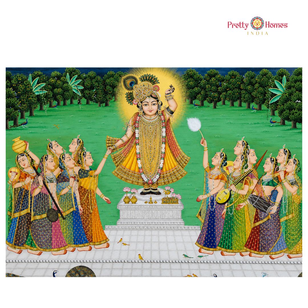 Large Handpainted Pichwai – Shrinathji Darshan with Gopikas