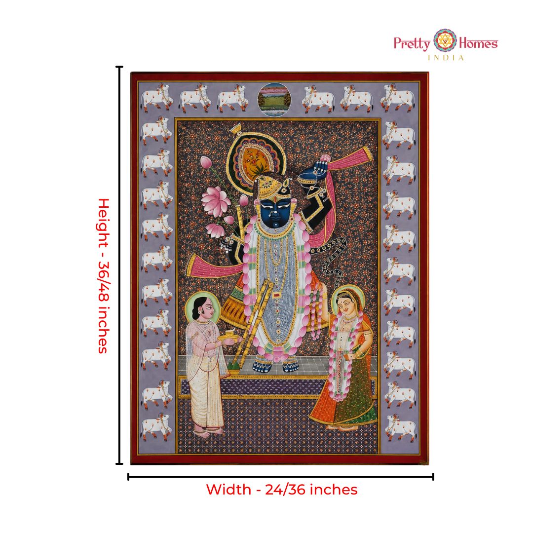Handpainted Pichwai – Shrinathji Darshan with Cow Border