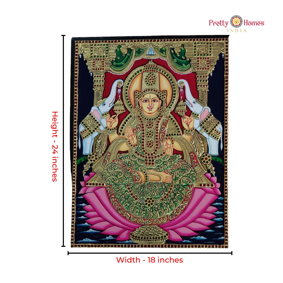 Handpainted Gajalaxmi Tanjore Painting with Real Gold Foil
