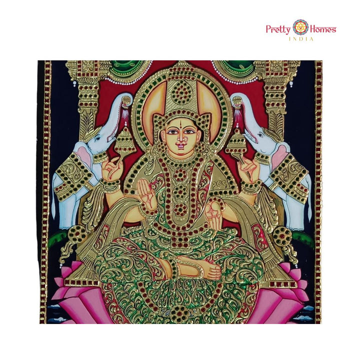 Handpainted Gajalaxmi Tanjore Painting with Real Gold Foil