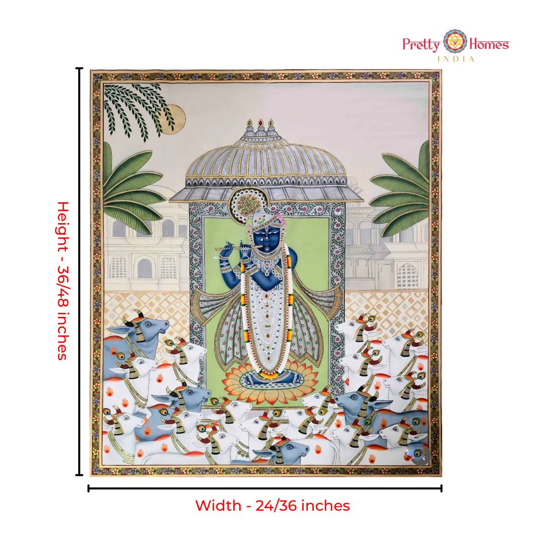Handpainted Pichwai – Shrinathji with Cows