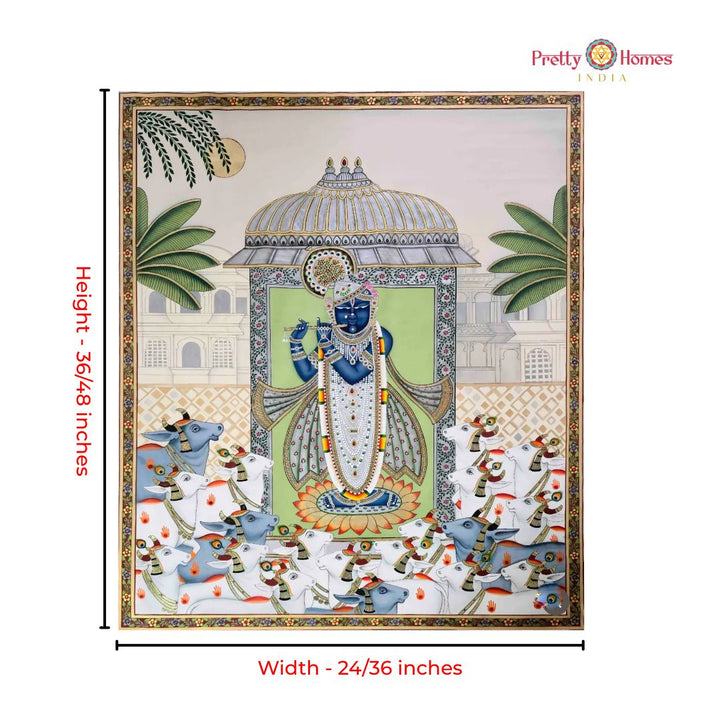 Handpainted Pichwai – Shrinathji with Cows