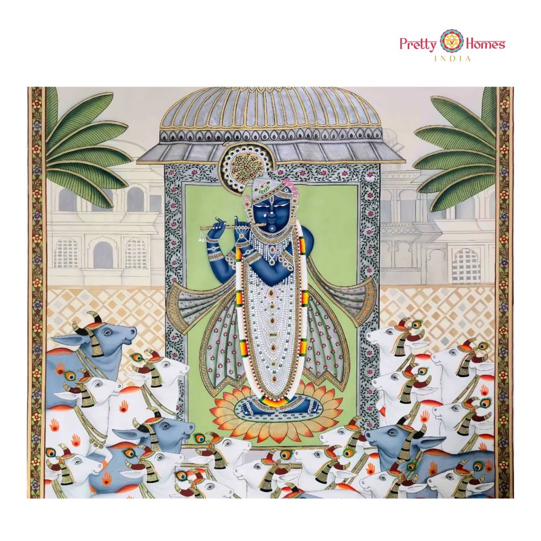Handpainted Pichwai – Shrinathji with Cows
