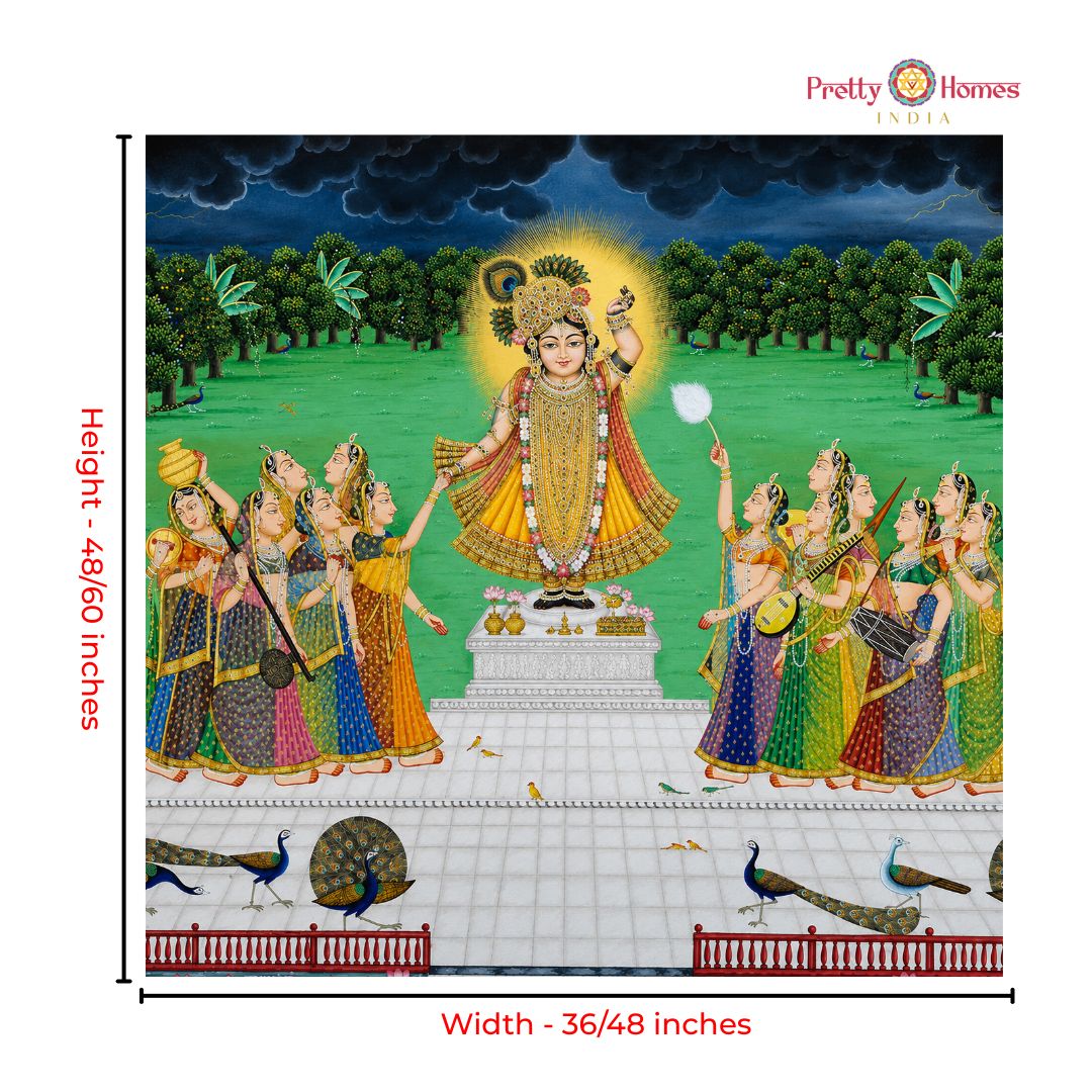 Large Handpainted Pichwai – Shrinathji Darshan with Gopikas