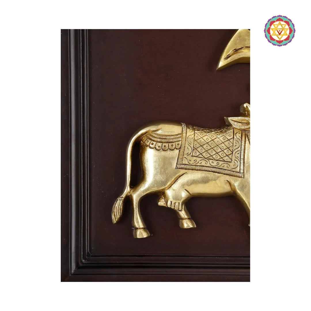 Sacred cow brass wall art with wooden frame