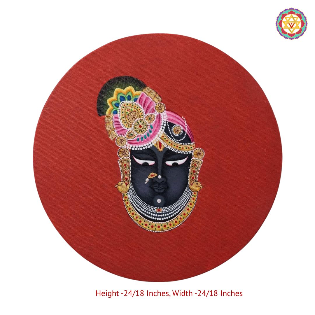 round shrinathji mukharvind wall plate full view with handpainted detailing