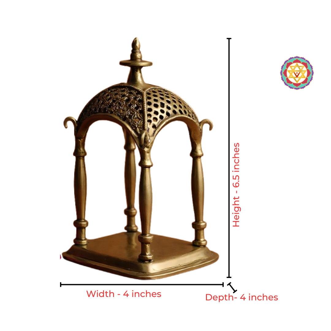 Small brass mandir with intricate jali work
