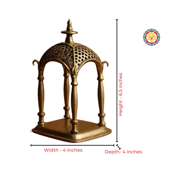 Small brass mandir with intricate jali work