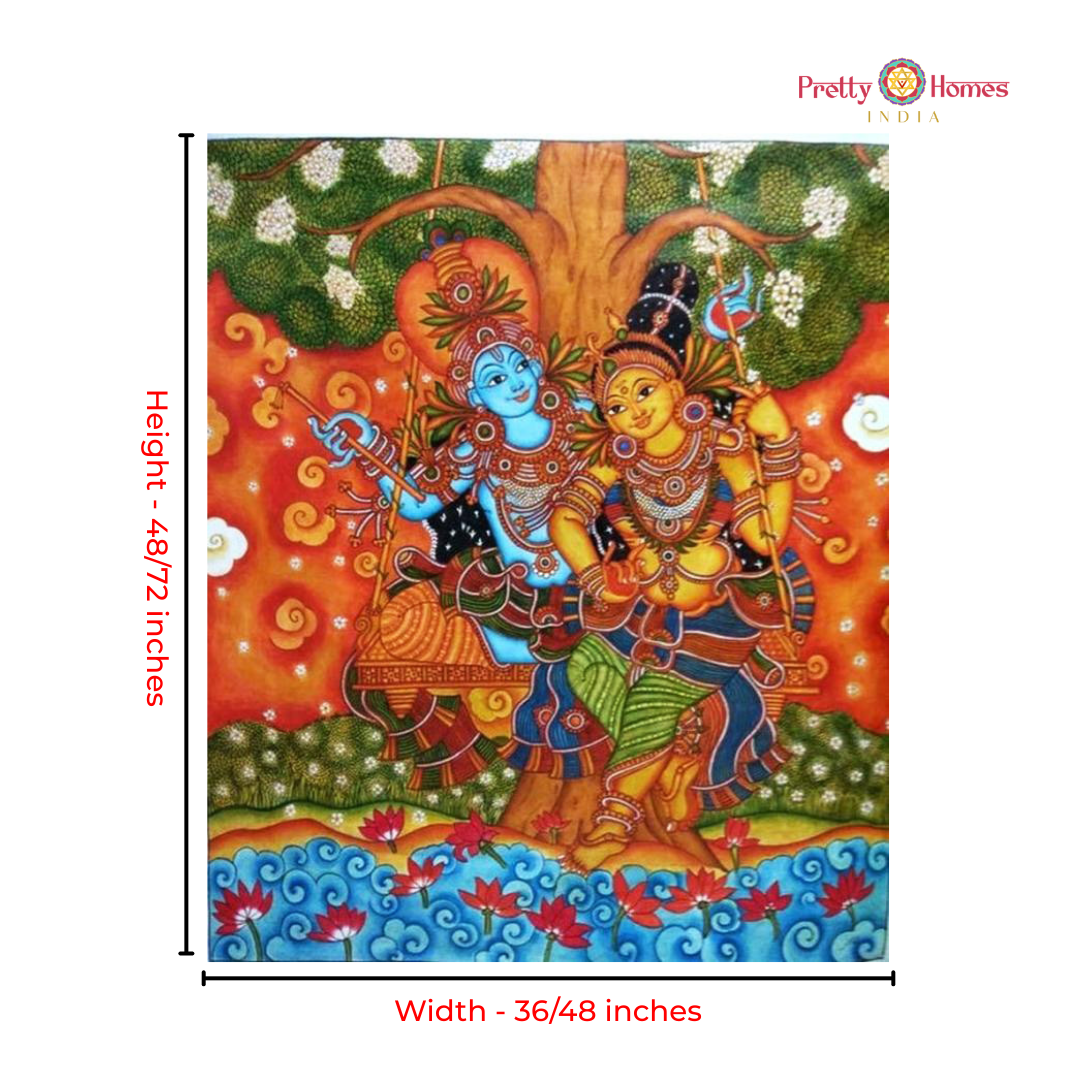 Kerala Mural Handpainting – Radha Krishna on Swing