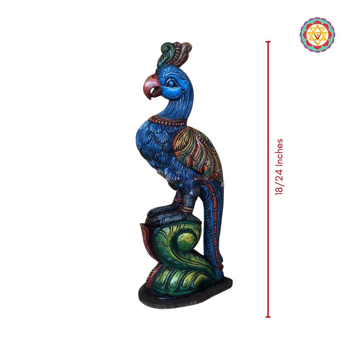 Wood Carved Sitting Parrot Statue