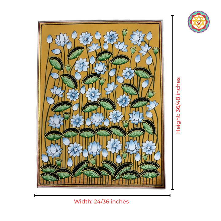 Traditional lotus and leaf motif Pichwai artwork hand painted decorative wall art for heritage interiors