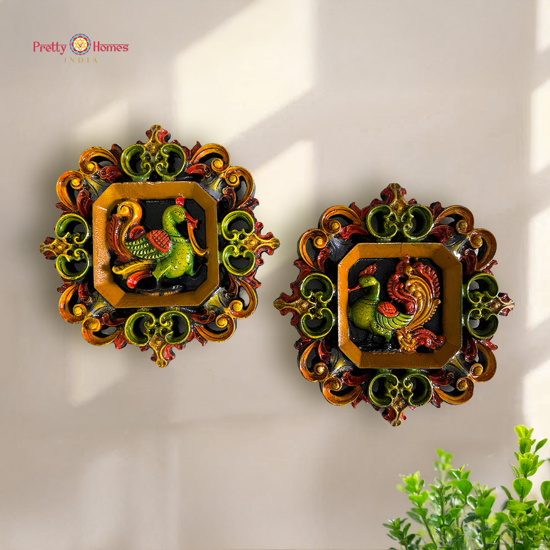annapakshi wood carving wall decor panel set