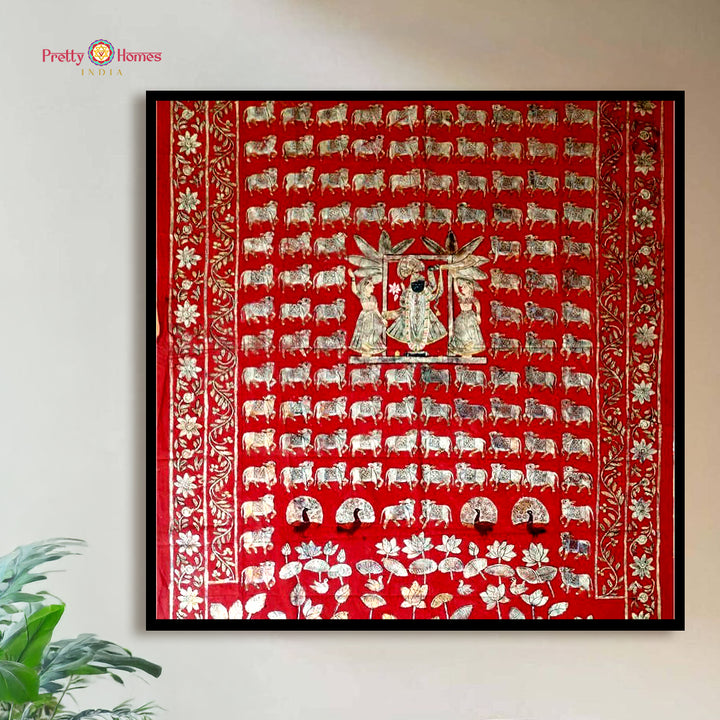 Hand-painted Antique Red Shrinathji Pichwai painting