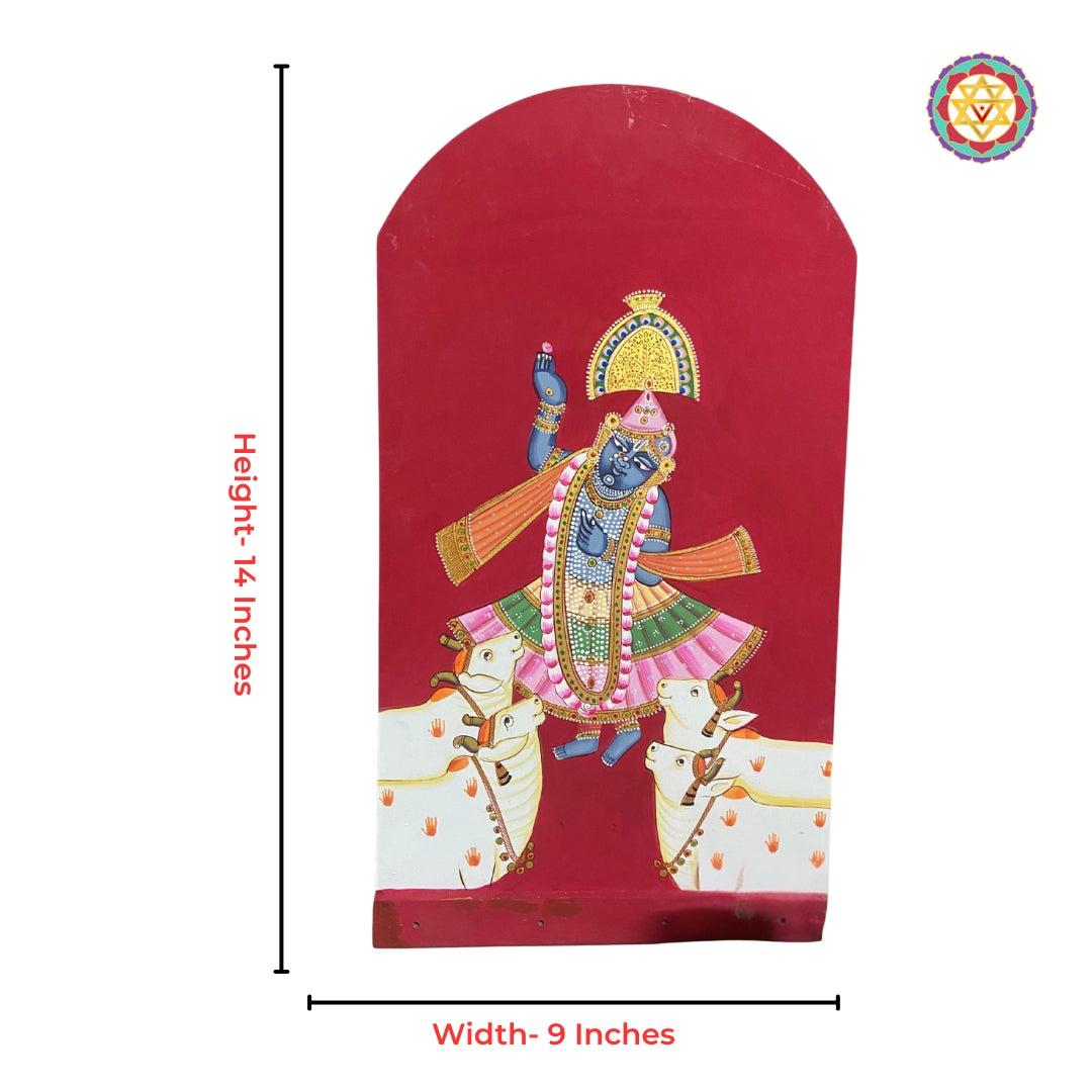 Traditional arch shaped hand painted wall hanging frame for luxury Indian decor and pooja spaces