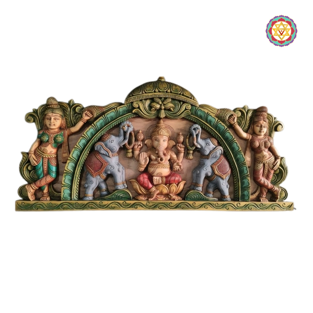 Wooden wall art Lord Gajaganesh for mandir