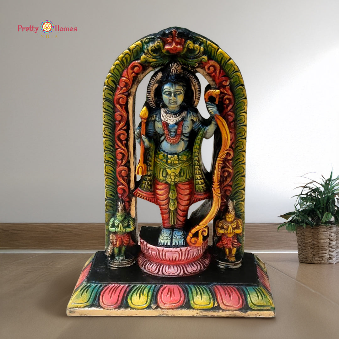 Arched Lord Ram wood carved idol with traditional divine craftsmanship
