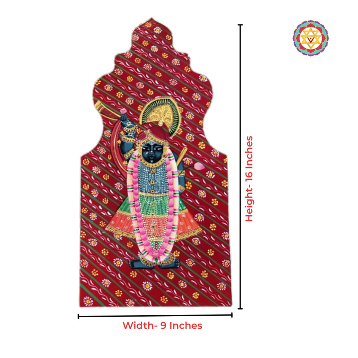 Hand painted Shrinathji Pichwai artwork in arched frame ready to hang wall decor