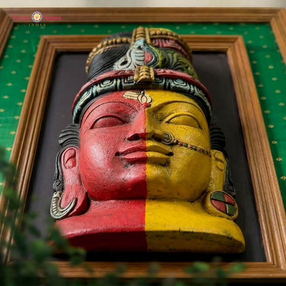 shiva shakti wooden face wall hanging traditional art