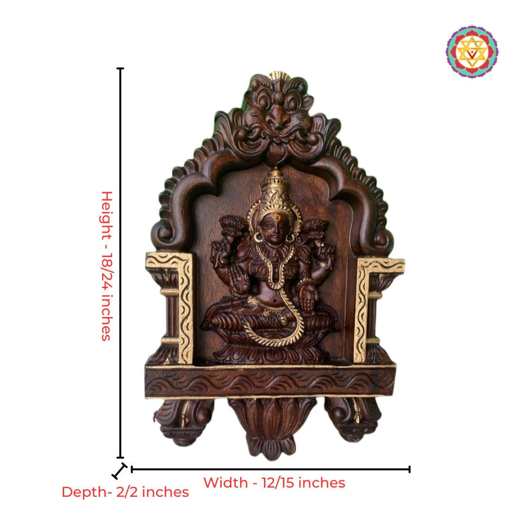 Gold polish wooden Lakshmi wall hanging