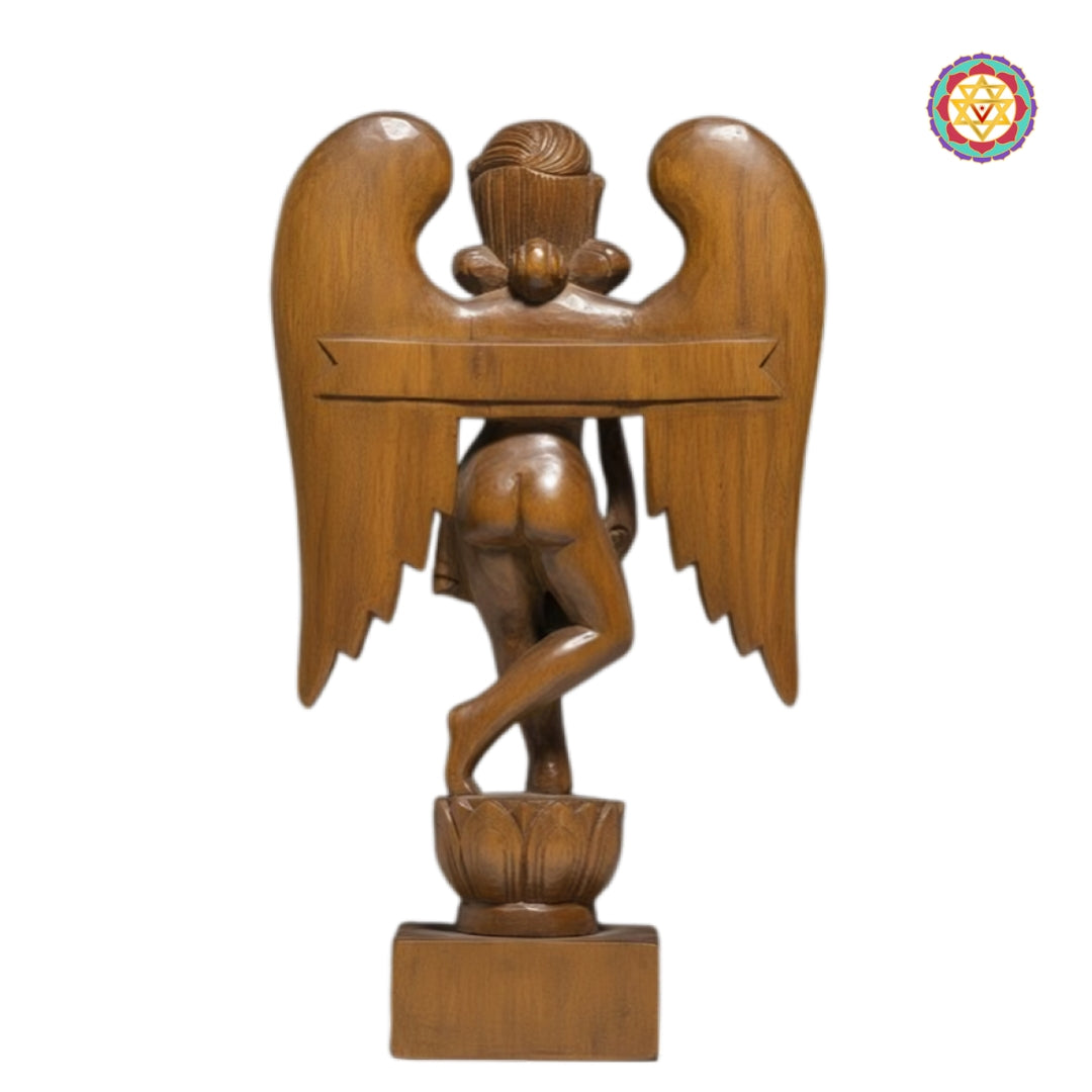 Vintage Gandharva tabletop angel sculpture with detailed traditional carving