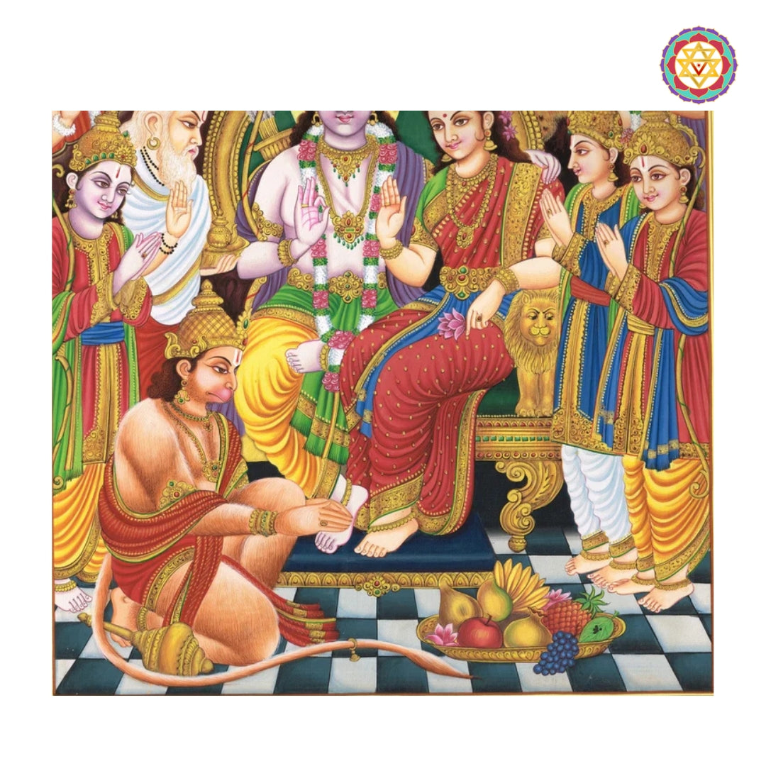 Detailed Ram Darbar heritage pichwai painting with vibrant devotional theme