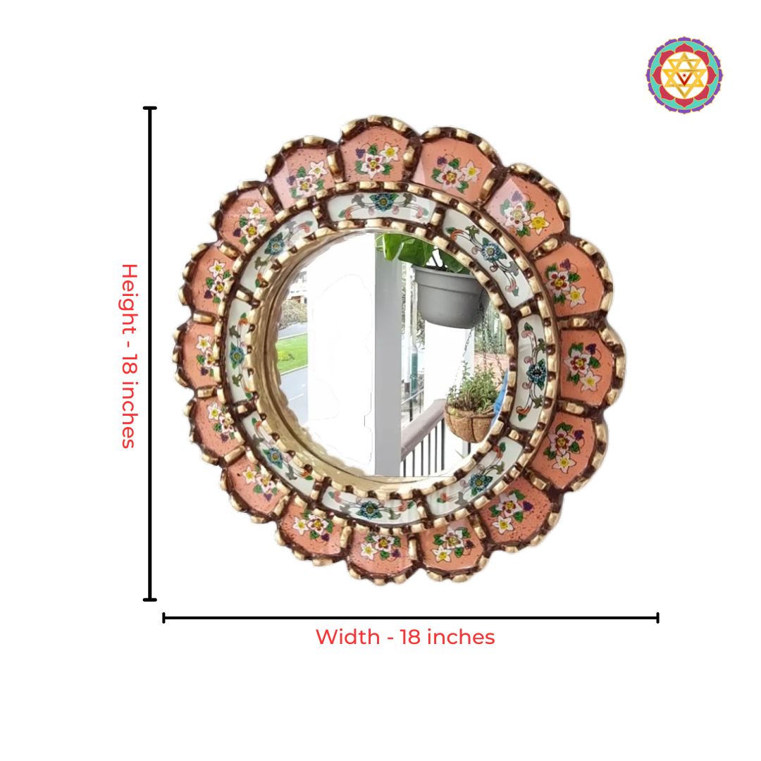 decorative handpainted round mirror wooden frame