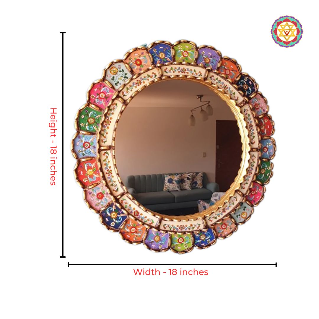 colourful round mirror handcarved wooden art