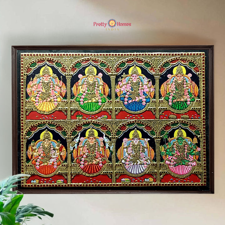 Ashtalakshmi Tanjore painting with 22 carat gold and teakwood frame