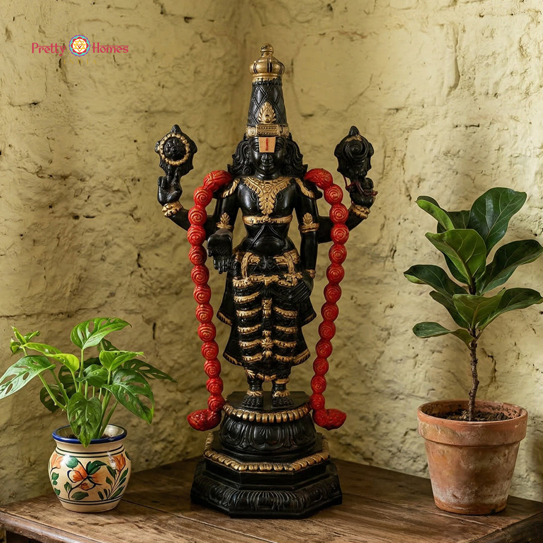 handcarved wooden statue kalyana balaji multicolour carved artwork