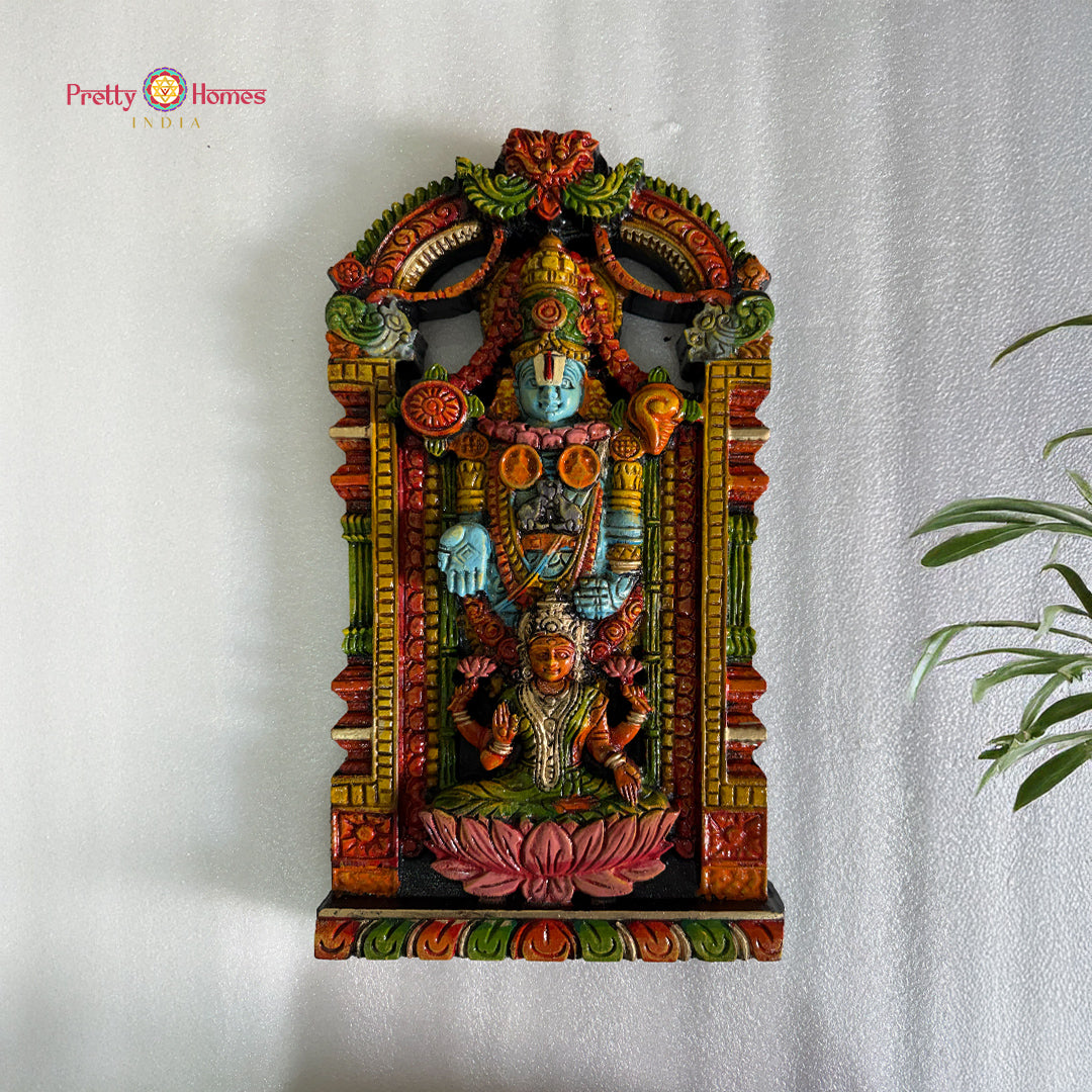 hand carved wooden balaji lakshmi god statue