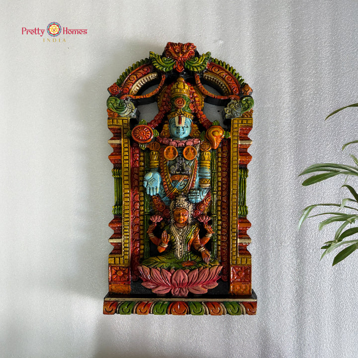 hand carved wooden balaji lakshmi god statue