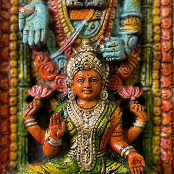 balaji wall decor with goddess lakshmi carved wooden panel