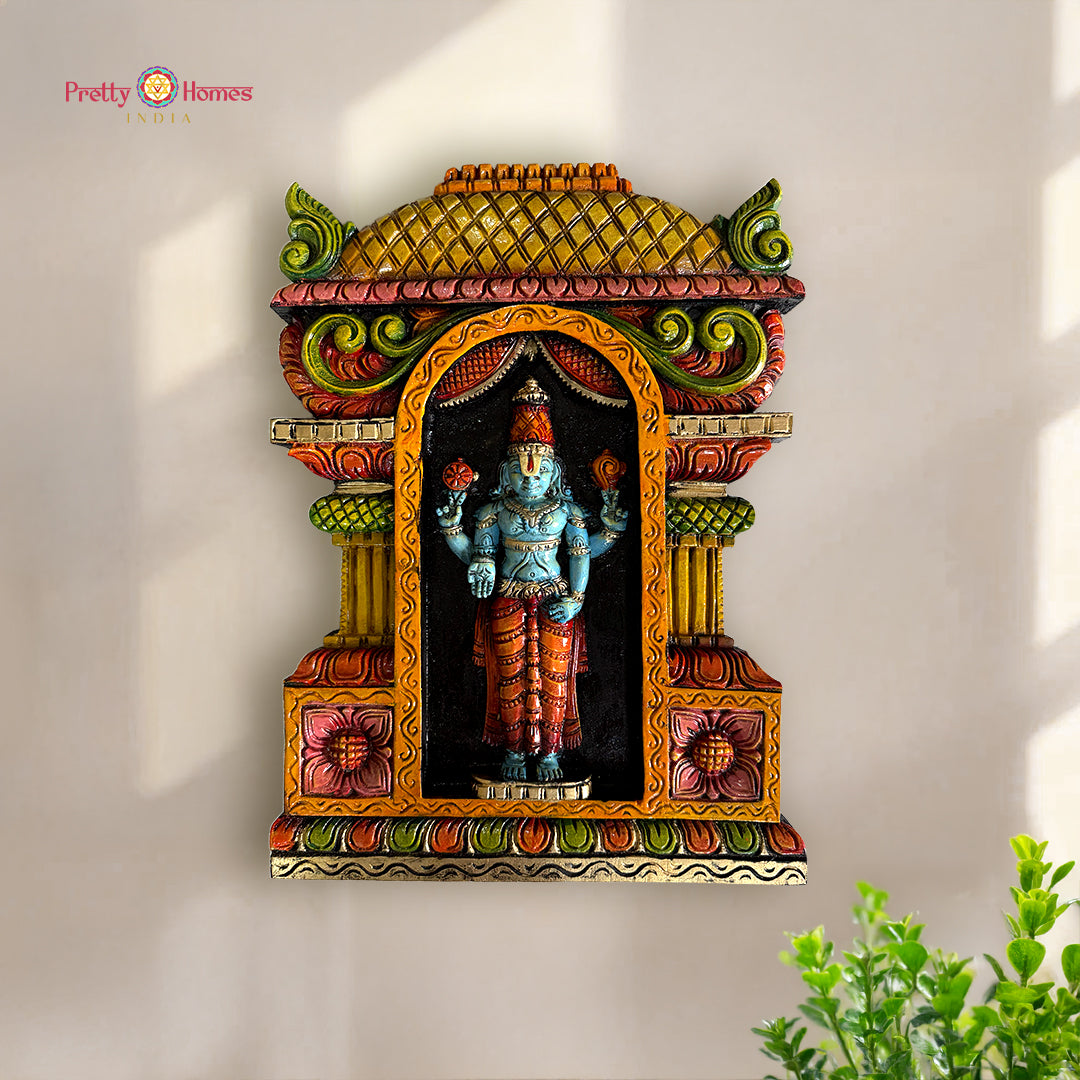 balaji wood wall decor gopuram temple carving