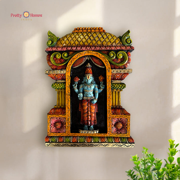 balaji wood wall decor gopuram temple carving