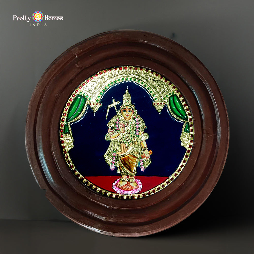 Round Hand-Painted Tanjore Art Lord Vishnu Dasavatar Teakwood Frame
