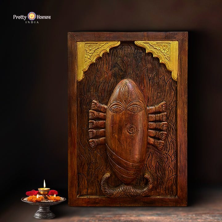 Wood carved Linga Bhairavi Frame. The Divine Feminine.