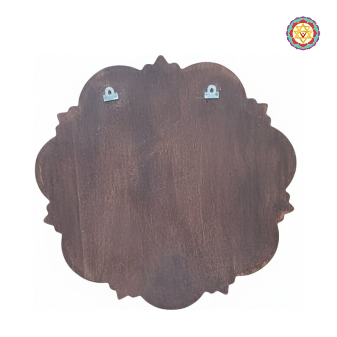 Intricate heritage carving of Ashta Lakshmi figures in round wall decor panel