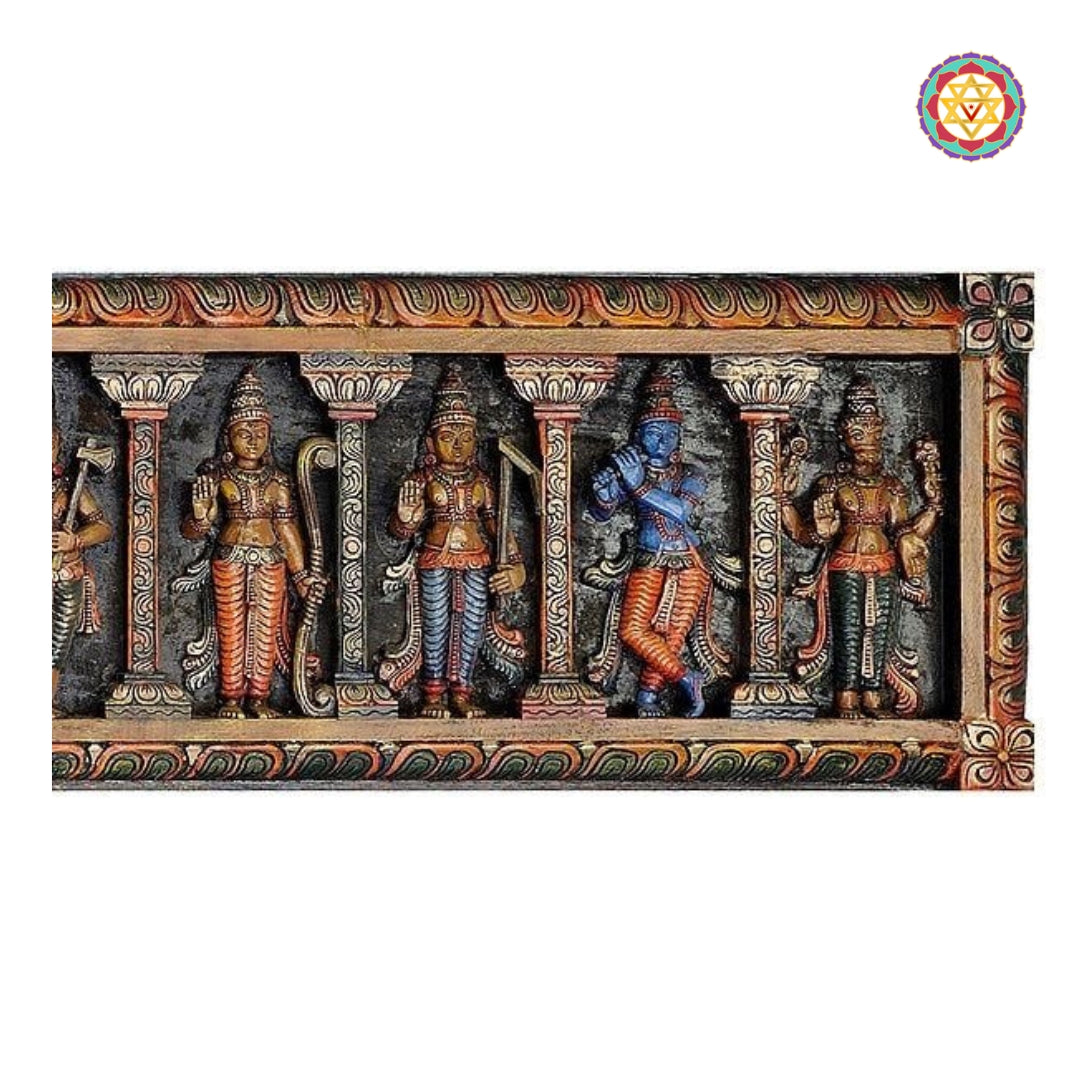 Traditional South Indian Dasavathar panel with grand sculpted detailing