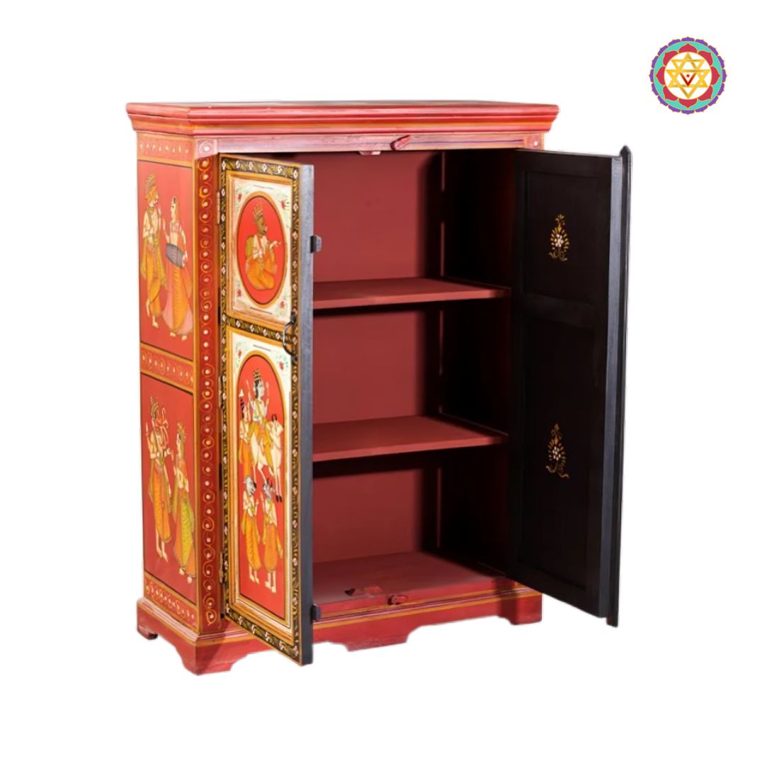 traditional wooden storage cabinet carved and handpainted