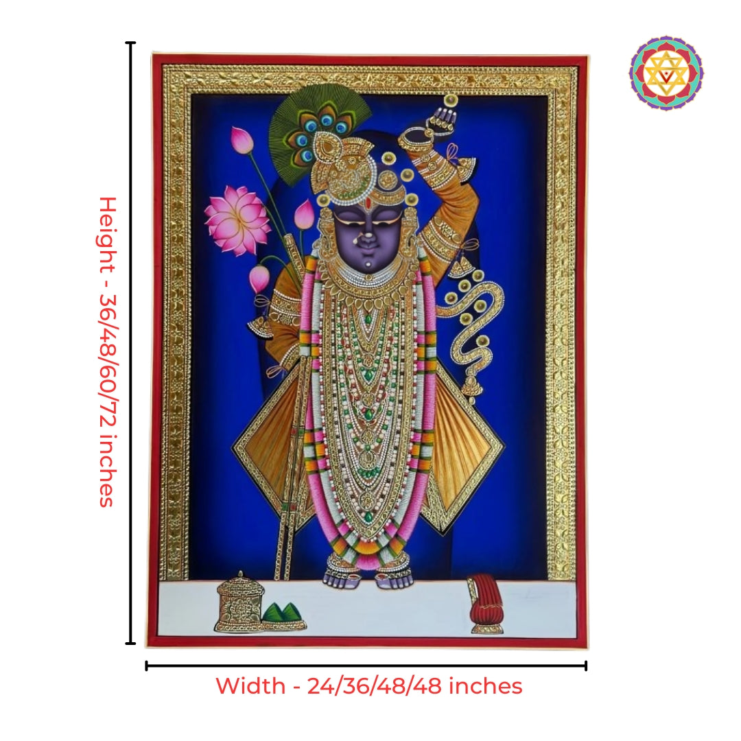 Handpainted Nathdwara Pichwai in embossed detailing