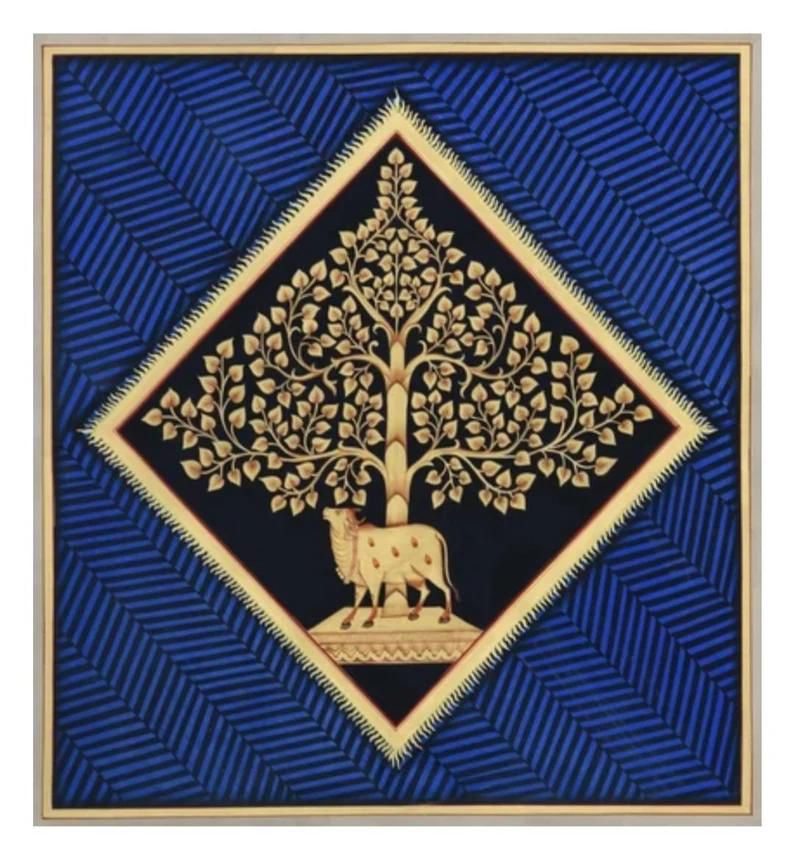 Richly decorated Pichwai artwork featuring Krishna’s divine leelas in traditional style