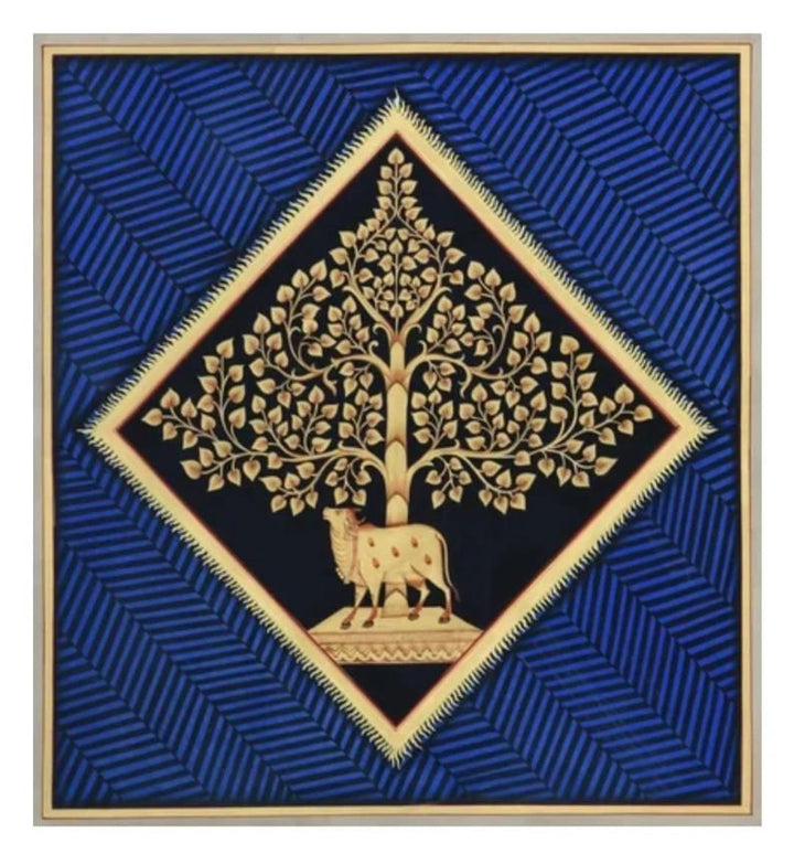 Richly decorated Pichwai artwork featuring Krishna’s divine leelas in traditional style