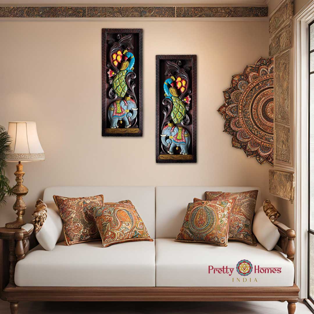 decorative indian ganesha wooden frame with detailed carving