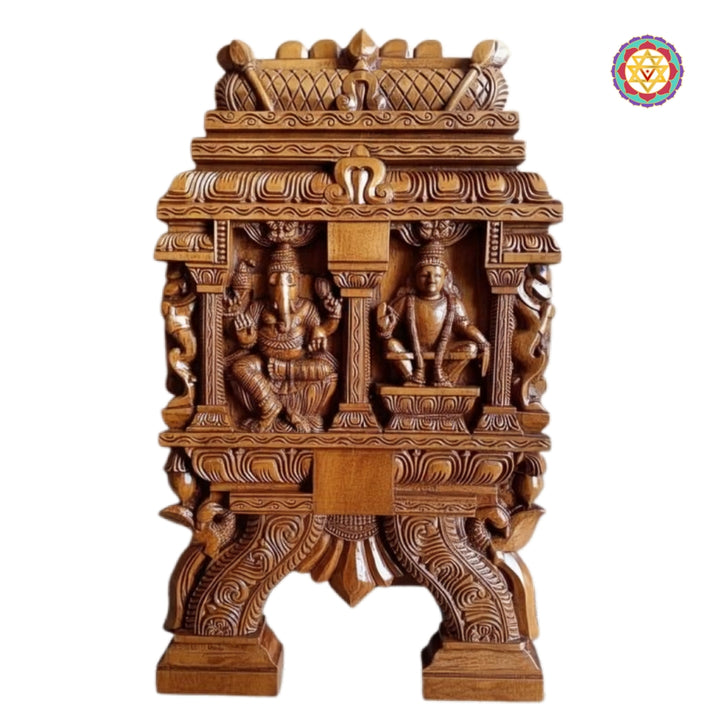 Traditional teak wood Ganesha Lakshmi Kavadi wall mount hand carved devotional panel