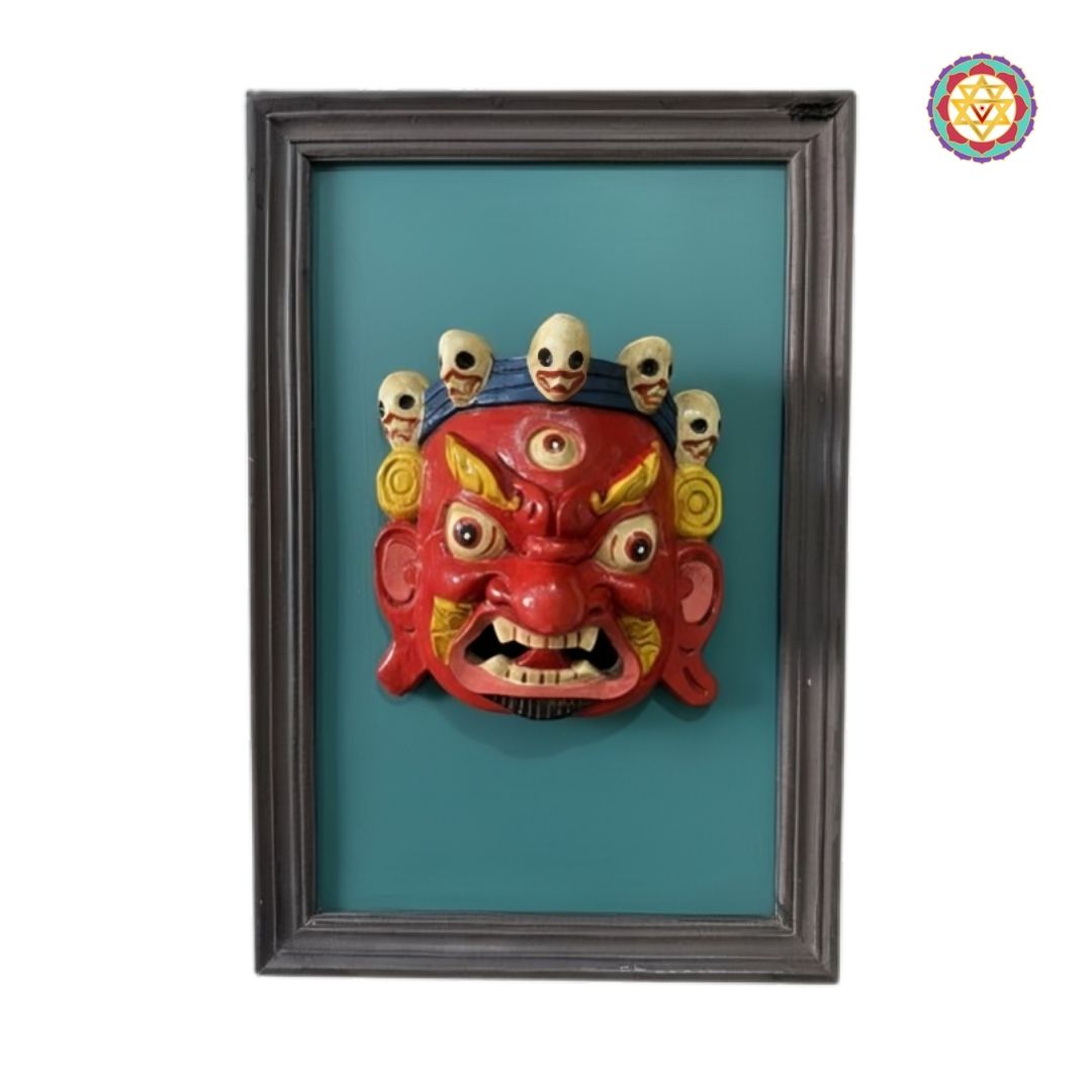 framed bhairava wall hanging traditional wood art