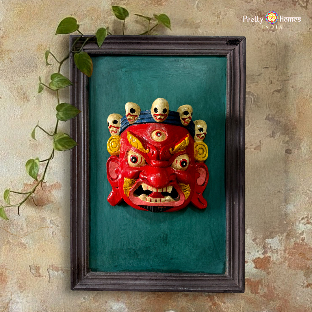 framed bhairava wall mask wooden décor