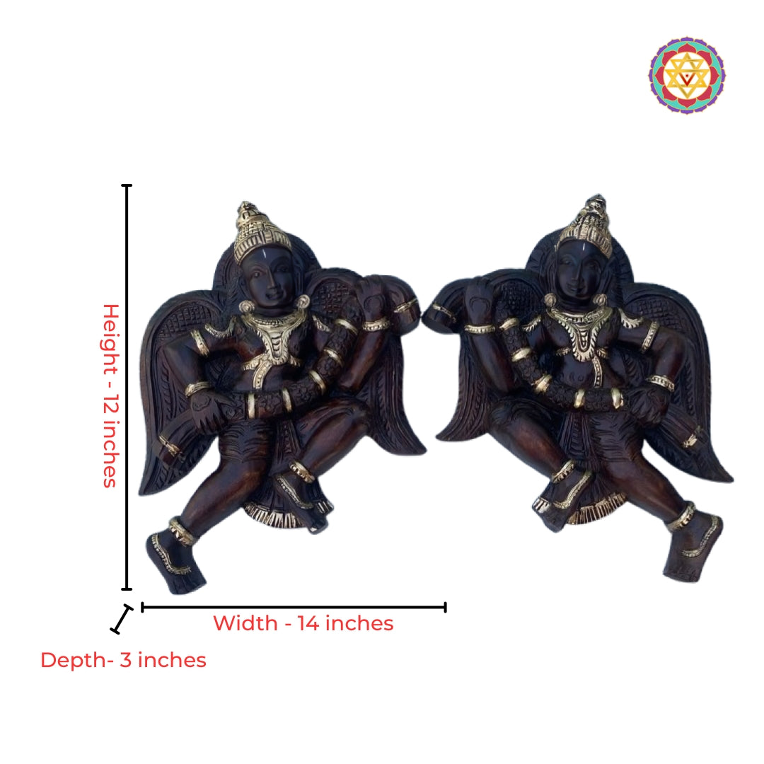 Hand-carved Vagai wood Gandharvas wall art with antique polish pair