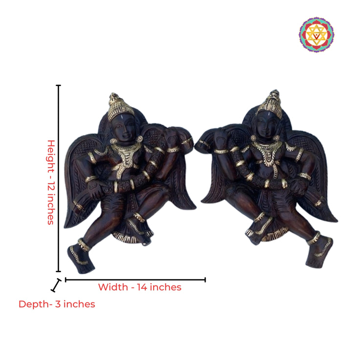 Hand-carved Vagai wood Gandharvas wall art with antique polish pair